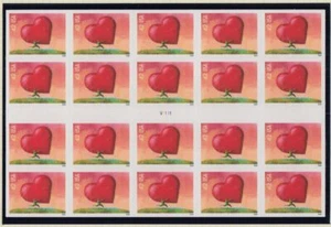 2008 Valentine Heart Sc 4270a 42c mint booklet pane of 20 plate number V1111 - Picture 1 of 1