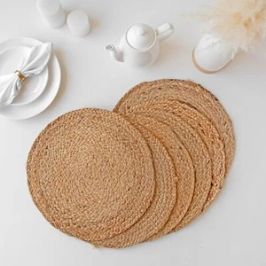 Jute Round Placemats Set Of 6-15 Inch Woven Natural Hand Braided Wicke - Picture 1 of 5