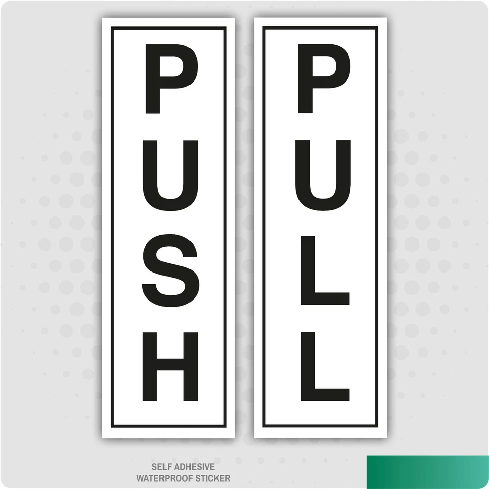 STICKERSHOP103 Push & Pull Black & White Door Signs, 60mm x 190mm Self-Adhesive Vinyl Stickers