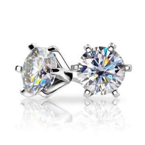 Certificated Moissanite Diamond Solid Sterling Silver Wedding Stud Earring - Picture 1 of 8
