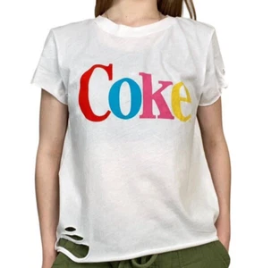 Wildfox X Coke Coca Cola Logo Retro 90's Multicolor Soft Sheer Shirt Tee 80's - Picture 1 of 8