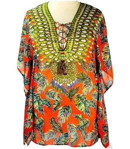 NUEVA Blusa Top Roamans Multicolor Talla Grande 14W Costuras Mariposa Estrás - Imagen 1 de 6