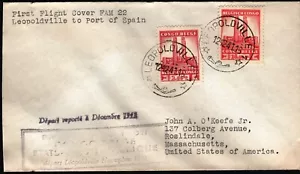 1941 LEOPOLDVILLE CONGO AFRICA PORT OF SPAIN TRINIDAD FAM 22 FIRST FLIGHT COVER - Picture 1 of 2