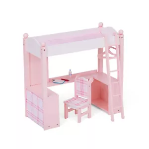 Polly’s Pink Plaid Loft Bed Desk with Accessories for 18” Dolls, Pink - Picture 1 of 11