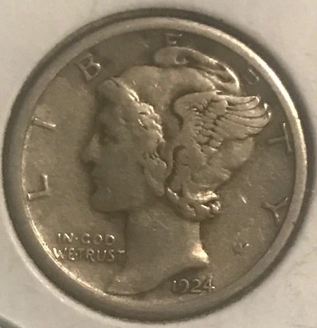 1924-s Mercury Dime , XF, Scarce date Cover