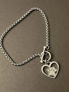 Connections from Hallmark Heart Stainless Steel Silver Glitter Paw Bracelet - Picture 1 of 6