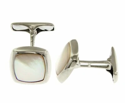Manschettenknöpfe Weißgold, 18K, 750, Knopf Quadrat Mit Perlmutt, Länge 1.4 CM - Bild 1 von 4