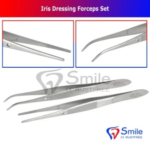 Set Of 2 Iris Serrated Non Toothed Surgical Veterinary Forceps STR/CVD 110MM - Picture 1 of 4