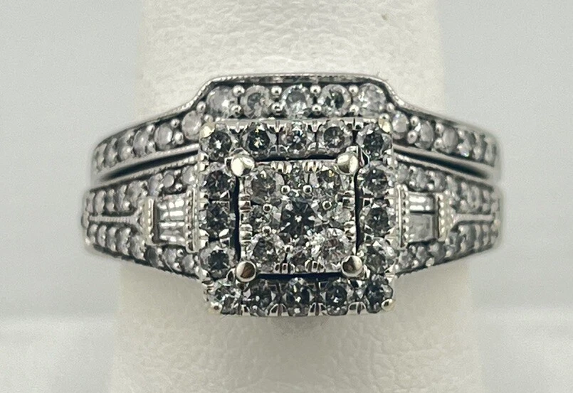10k 9.26g White Gold Natural Diamond Wedding Set Size 8.5 Gorgeous!!! - Image 1 of 4