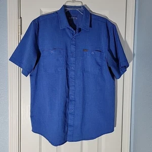 Orvis Shirt Mens Medium Blue Satin Button Pocket Hiking Safari Fishing Outdoor - Picture 1 of 12