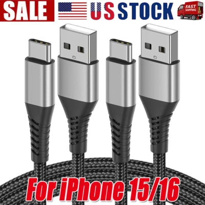 Braided USB C Type C Fast Charging Data Cable Cord for iPhone 16 Pro Max 15 lot - Image 1 of 4