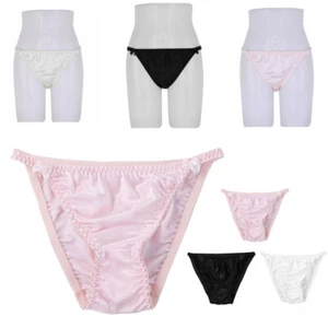Lencería de seda elástica de 3 colores para mujer tiro bajo corte alto bikini calzoncillos ropa interior - Imagen 1 de 13
