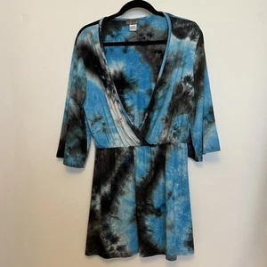 Jordan Taylor Women’s Tunic Top Coverup Dress Faux Wrap Blue Tie Dye Size XL - Picture 1 of 7
