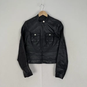 Next Leather Jacket Military Racer Biker Jacket Womens Tan Beige Y2K Size 8 - Picture 1 of 8