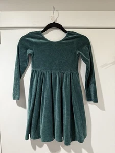 Hanna Andersson Dress Girls 6/7 120 CM Velvet Velour Skater Green Long Sleeved - Picture 1 of 8