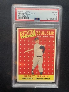 1958 Topps Mickey Mantle All-Star Baseball #487 New York Yankees Graded PSA 5 - Picture 1 of 3