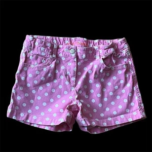 Mini Boden Girl’s Pink Polka Dot Shorts Heart Pockets Size 12Y Adjustable Waist - Picture 1 of 5