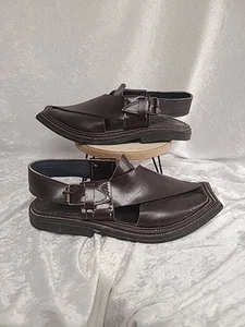 Men's Jeep Tyre Extra Thick Sole Peshawari Leather Sandal/Flip Flops/Chappal - Picture 1 of 23