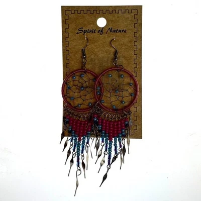 Pendientes atrapasueños con cuentas hechos a mano Spirit Of Nature rosa azul colgante redondo regalo Foto 1 de 2