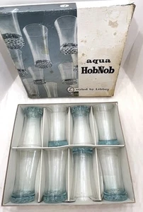 Vintage Libbey Aqua HobNob Eistee Gläser 8er Set 15 Unzen MCM Bargeschirr mit Box - Bild 1 von 23