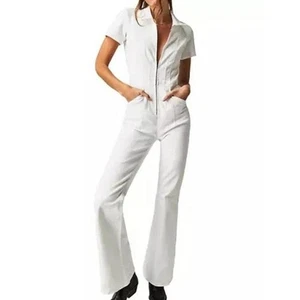 We The Free Jayde Flared Denim Jumpsuit Weiß Gr. L Neu ohne Etikett Free People Boho - Bild 1 von 10