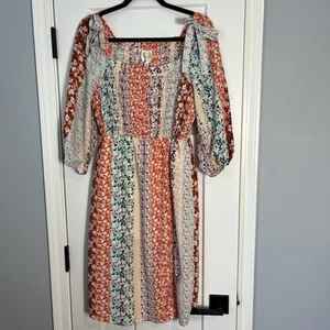 Anthropology FIG & FLOWER Medium Patchwork Style Peasant Prairie Smocked Bodice - Picture 1 of 15