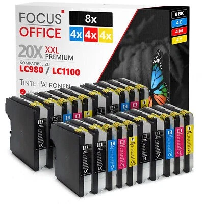 20x Druckerpatronen für Brother LC980 LC1100 DCP145C DCP195C MFC5890CN MFC490CW - Bild 1 von 4