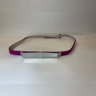 White House Black Market Silver Bow Pink Suede Belt Size M Genuine Leather - Image 1 of 4