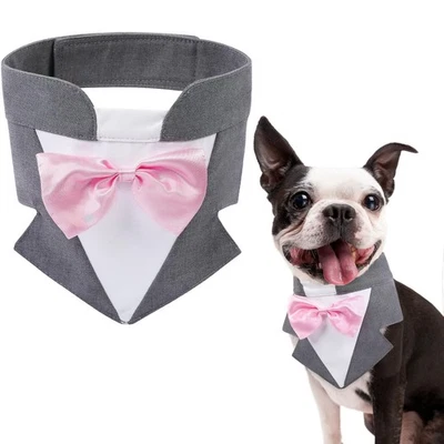Formal Dog Tuxedo Wedding Bandana Collar with Bow Tie Grey Medium - Image 1 of 4