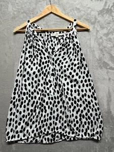 Loft Tunic Women's Size Large White Chiffon Polka Dots V-Neck Spaghetti Straps - Picture 1 of 5