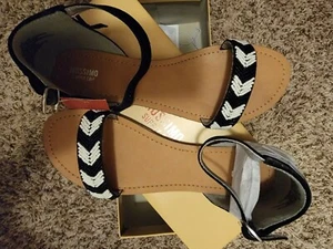 Damen-Sandalen schwarz Wildleder Fransen mit weißen Perlenstickerei Größe 9 1/2 - Bild 1 von 6