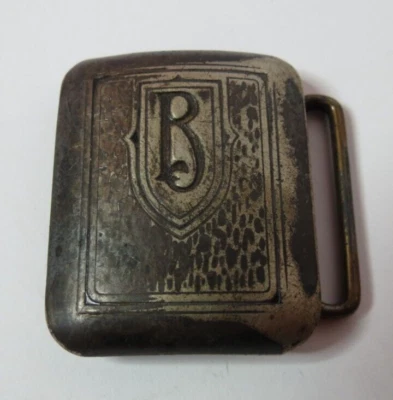 ANTIQUE BELT BUCKLE “R” HICKOK PLATE SILVER & BRONZE 39MM X 32MM - Image 1 of 4