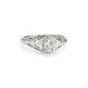 Vintage Art Deco Diamond Engagement Ring 14k Gold Filigree Mine Cut Jewelry - Picture 1 of 7