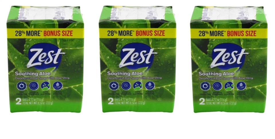 BL Zest Bath Bars 4.12oz each 2 Count Pack Aloe Bonus Size *Three Packages* - Image 1 of 1