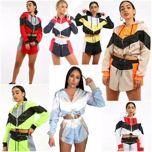 Ladies Colour Co-Ord Long Sleeve Crop Top Shorts Festive Tie Front Pocket Set - Picture 1 of 22