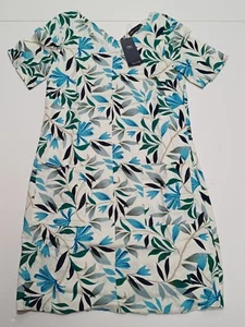 Vestido recto Marks Spencer para mujer Reino Unido 8 lino azul forrado floral - Imagen 1 de 9