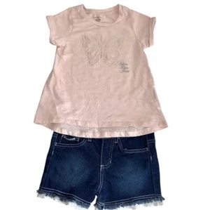 Calvin Klein Jeans Girls Butterfly Shirt & Denim Raw Hem Crochet Shorts - Picture 1 of 9