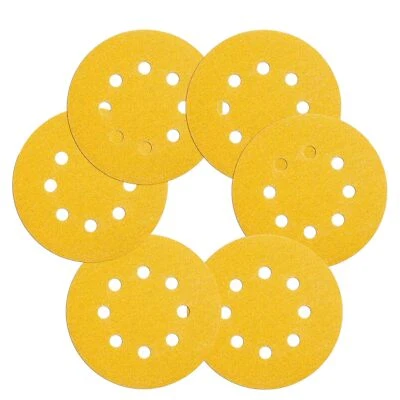 Disco de lija dorado de 8 orificios 100 piezas de grano 80 125 mm gancho y bucle papel de lija para lijadora DA Foto 1 de 4