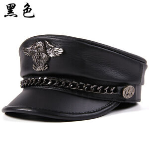 Men's Women's Real Leather Military Service Cap Punk Germany Army/Navy Caps/Hats