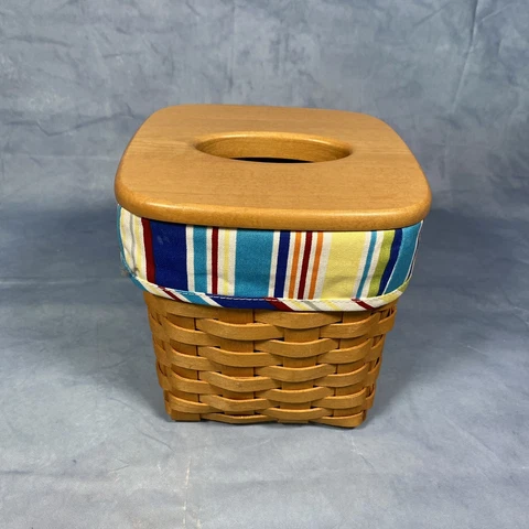 Longaberger 1999 Cube Tissue Box w/Colorful Lining and Lid - Beautiful Condition Cover