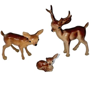 Vintage Hagen Renaker Porcelain Buck Doe Fawn Lot of 3 Miniature Deer Family - Picture 1 of 14