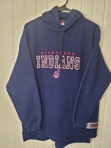 VINTAGE 1997 Cleveland Indians Fleece Hoodie Pullover Stitched MLB Baseball Sz M - Picture 1 of 9