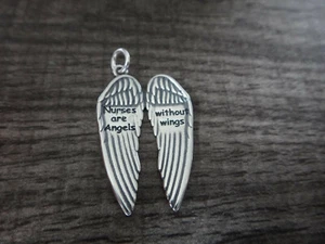 Sterling Silver 3D 17x28mm Medical says Nurses are Angels without Wings Charm - Imagen 1 de 2