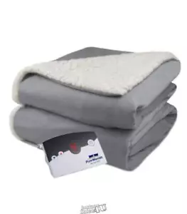 Pure Warmth Velour Sherpa Electric Heated Warming Blanket Full Gray - Picture 1 of 2