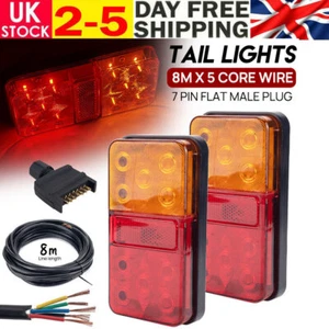 LED Trailer Lights Kit Tail Lamp Pair Plug 5 Core Wire Caravan Boat 7 pin Flats - Picture 1 of 18