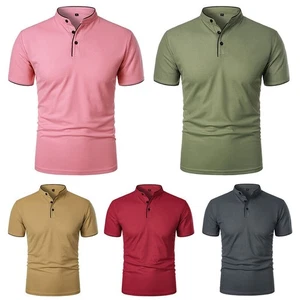 Summer UK Men's Large Collar Shirt Short Sleeve Tops Chinese Slim Casual T-Shirt - Picture 1 of 21