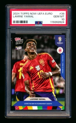 2023-24 TOPPS NOW UEFA #38 LAMINE YAMAL RC NATIONAL DEBUT SPAIN ROOKIE PSA 10! - Image 1 of 2