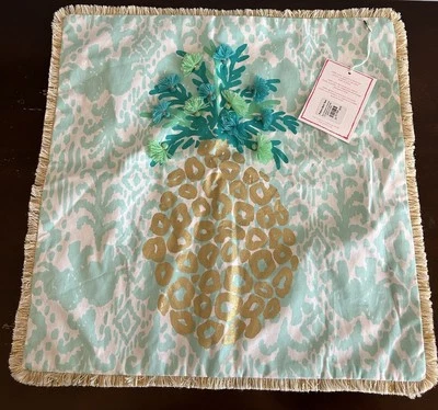 LILLY PULITZER FOR POTTERY BARN Pineapple Pillow Cover Tassels NWT NEW 16” - Image 1 of 4