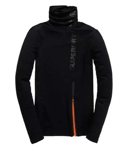 Superdry Gym Sport Runner Long Sleeve Black Top Funnel Neck UK Small - Picture 1 of 9
