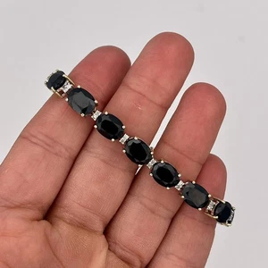 14k Two Tone Yellow White Gold Ladies Oval Sapphire & Diamond Bracelet 7.25" - Picture 1 of 6